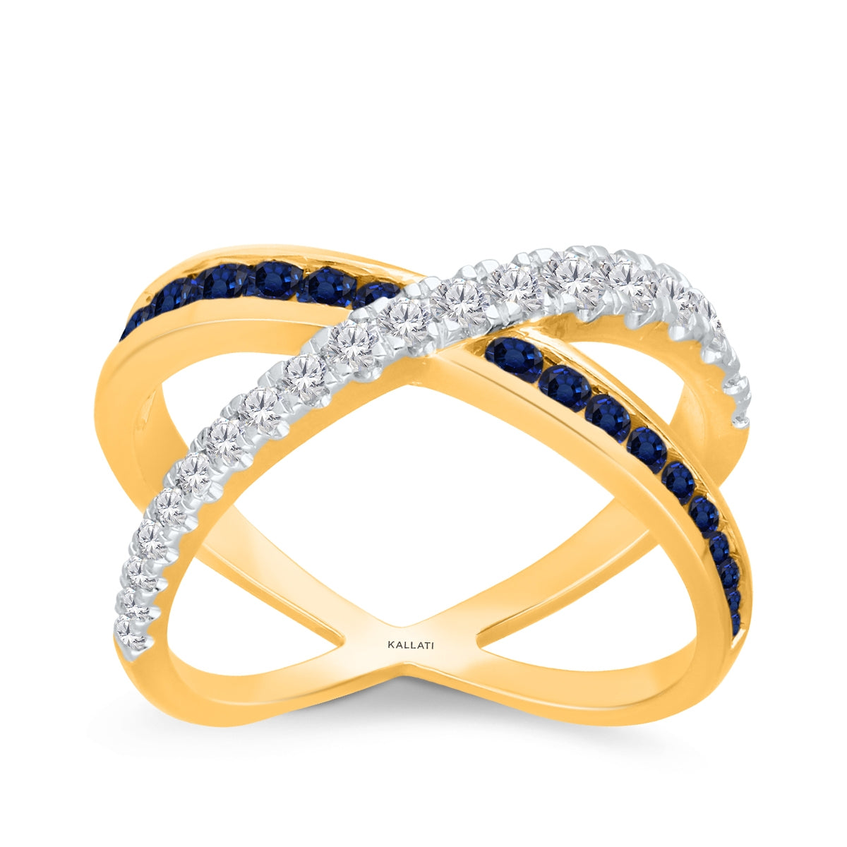Kallati Sapphire & 3/8 ct. tw. Diamond Criss Cross Ring in 14K Yellow Gold