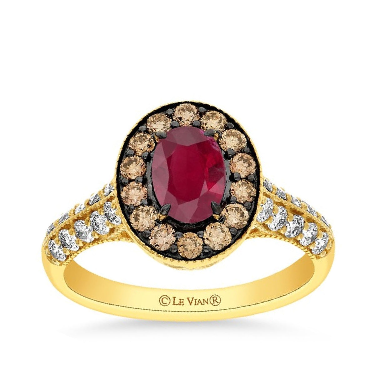 Le Vian Oval Ruby & 7/8 ct. tw. Chocolate & Vanilla Diamond Halo Ring in 14K Honey Gold