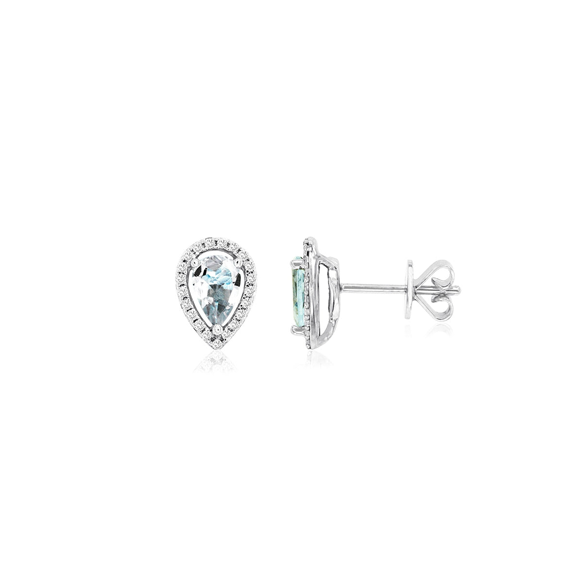 Pear Aquamarine & 1/8 ct. tw. Diamond Halo Earrings in 14K White Gold