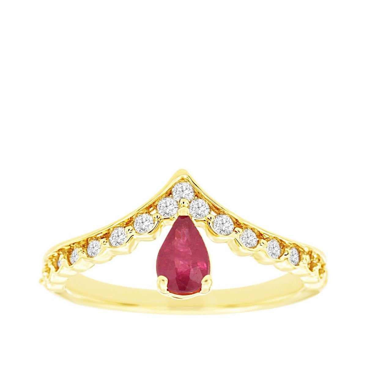 Pear Ruby & 1/3 ct. tw. Diamond Chevron Ring in 14K Yellow Gold