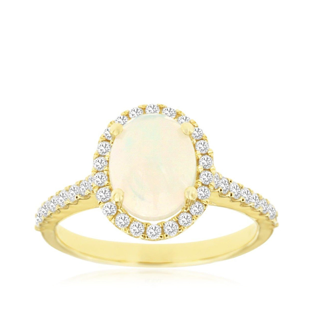 Oval Opal & 3/8 ct. tw. Diamond Halo Ring in 14K Yellow Gold