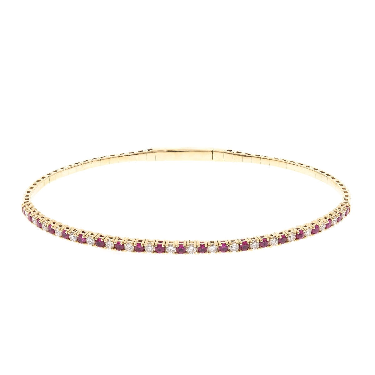 Round Ruby & 1/2 ct. tw. Diamond 7.25-inch Bangle Bracelet in 14K Yellow Gold