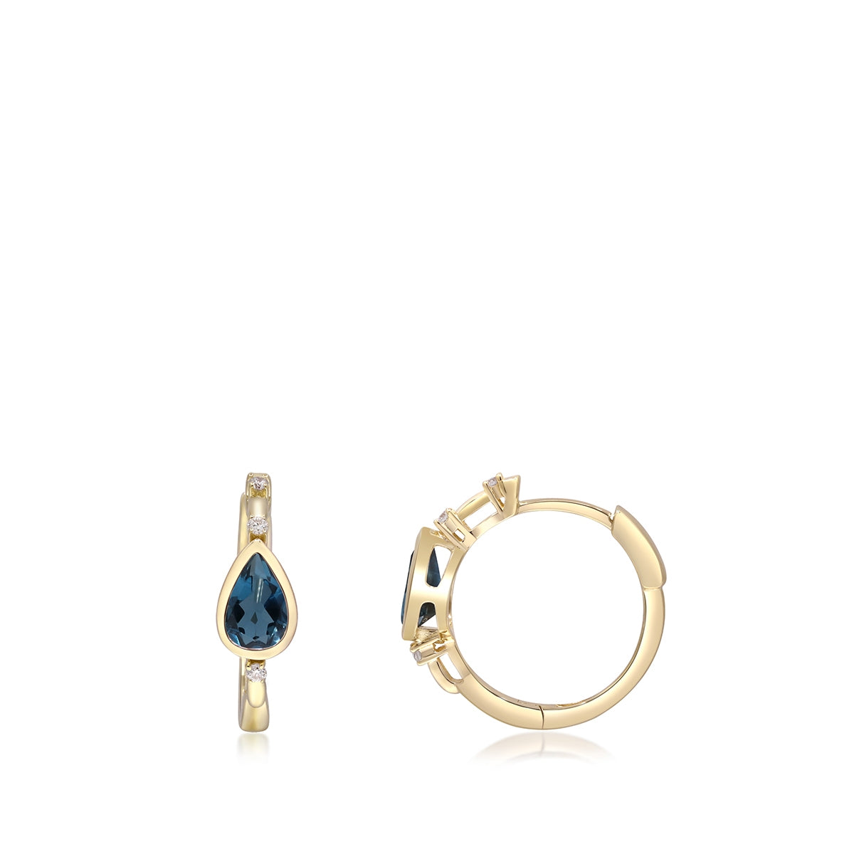 Pear Blue Topaz & Diamond Accent Hoop Earrings in 10K Yellow Gold