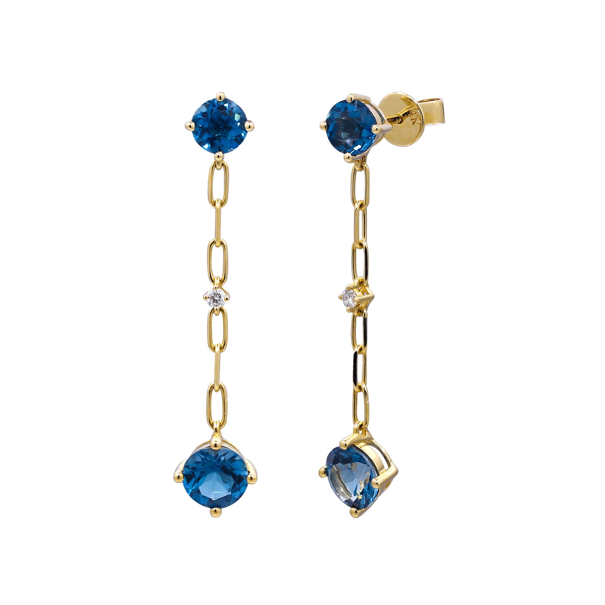 Round Blue Topaz & Diamond Accent Dangle Earrings in 10K Yellow Gold