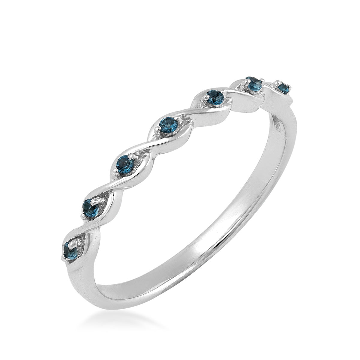Round London Blue Topaz Stackable Ring in 10K White Gold front view