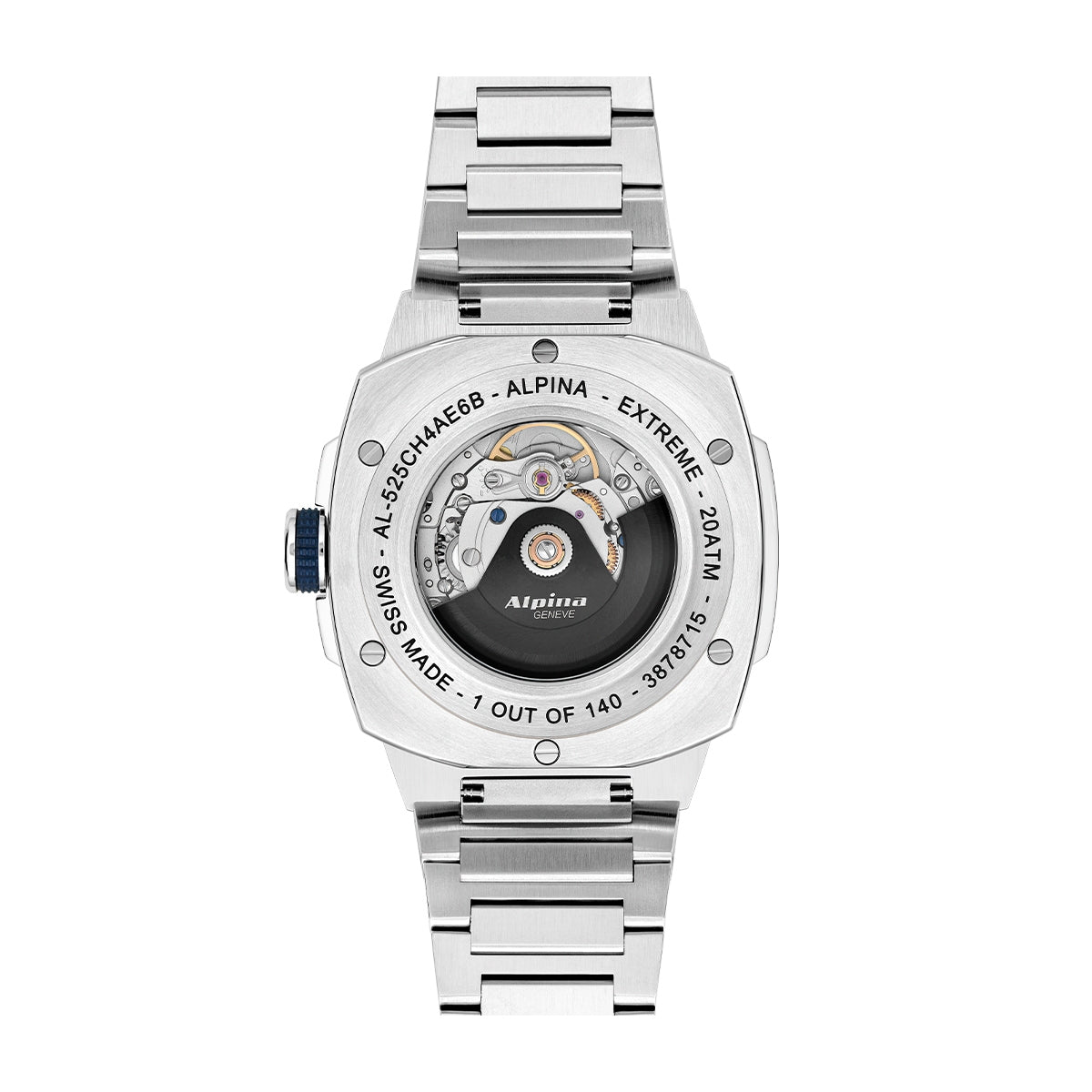 Alpina Men's Alpiner Extreme Automatic Stainless Steel Watch with Blue Dial close-up detail