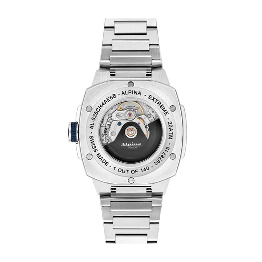 Alpina Men's Alpiner Extreme Automatic Stainless Steel Watch with Blue Dial close-up detail