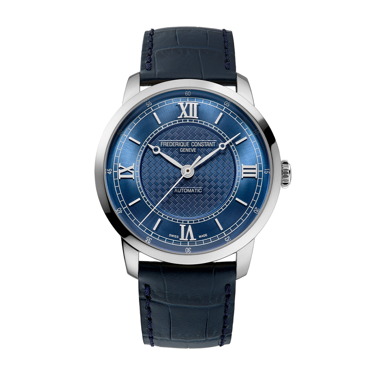 Frederique Constant Men's Premiere Automatic Stainless Steel Watch with Blue Dial & Leather Strap