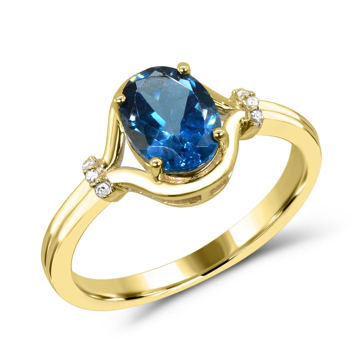 Oval London Blue Topaz & Diamond Accent Ring in 10K Yellow Gold front view