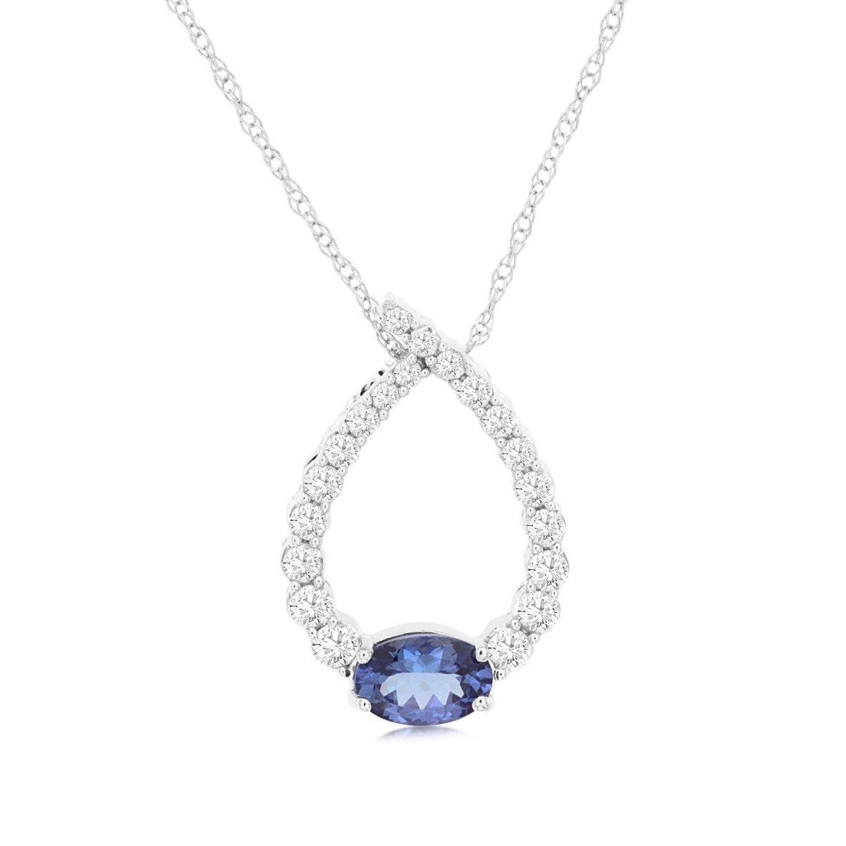 Oval Tanzanite & 1/3 ct. tw. Diamond Teardrop Pendant in 14K White Gold
