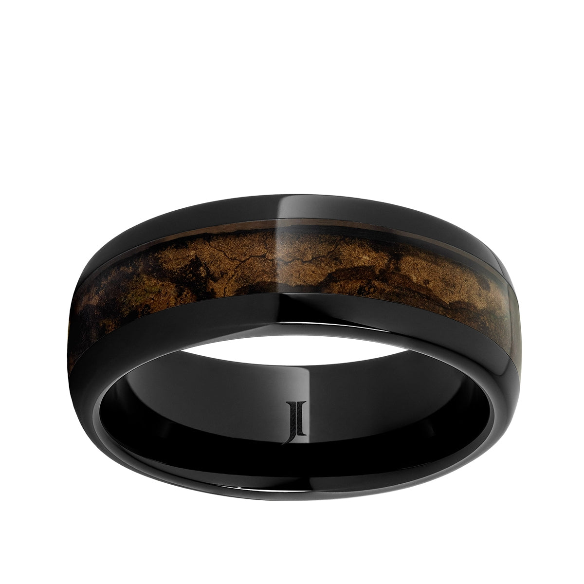 Men's 8mm Cigar Inlay Wedding Ring in Black Ceramic