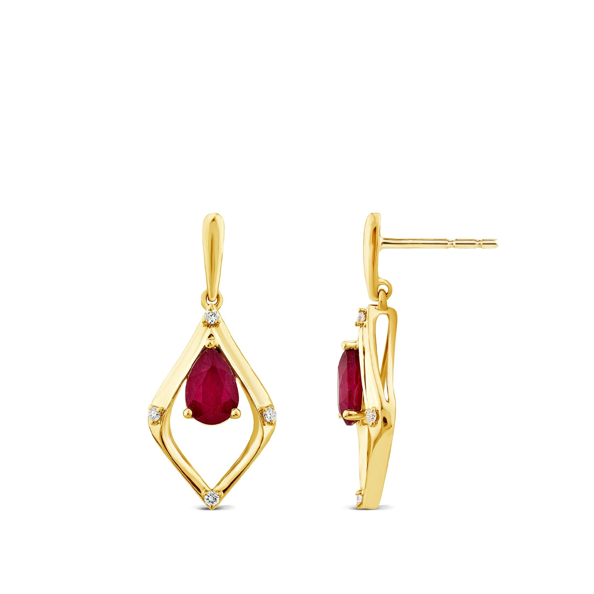 Pear Ruby & Diamond Accent Dangle Earrings in 10K Yellow Gold
