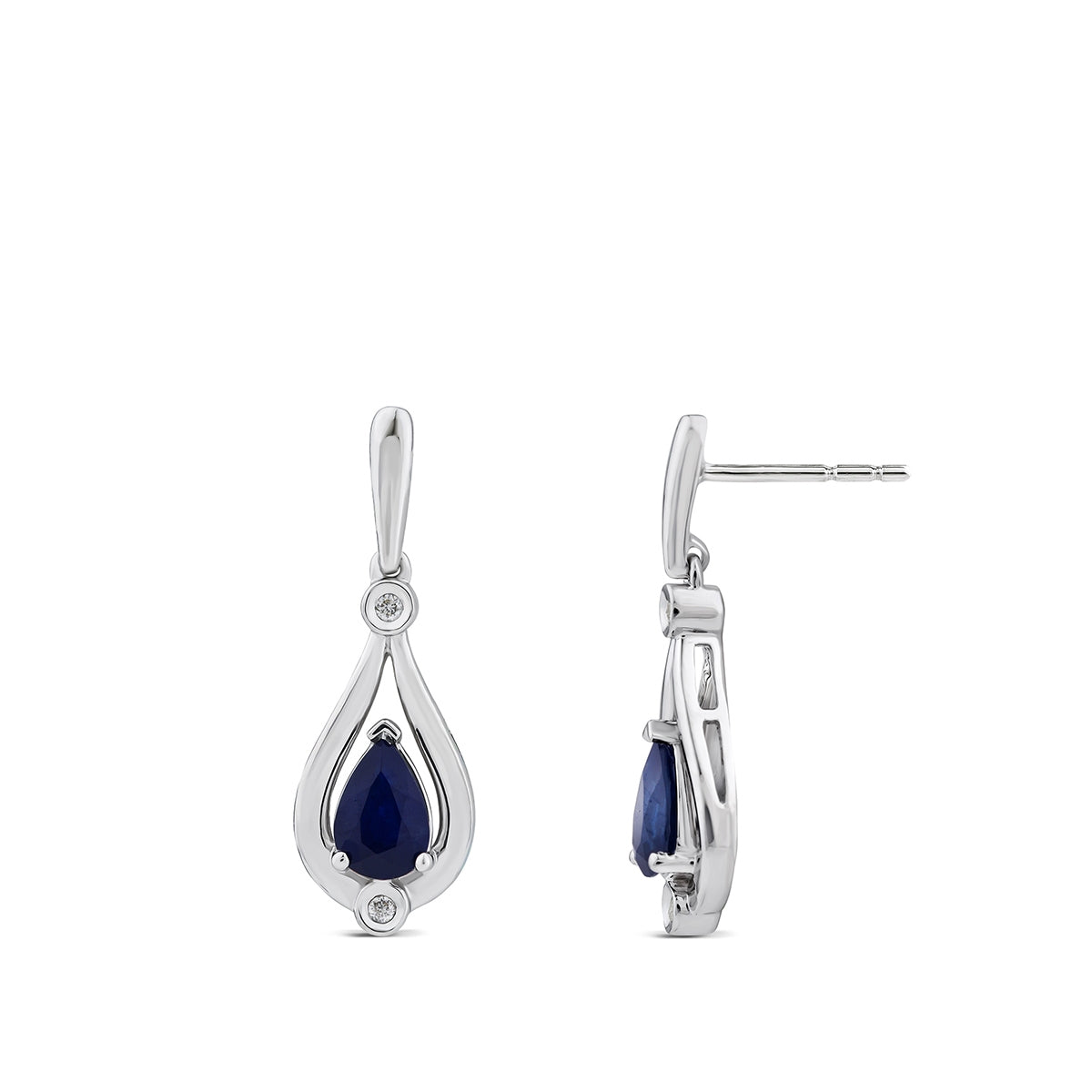 Pear Sapphire & Diamond Accent Dangle Earrings in 10K White Gold