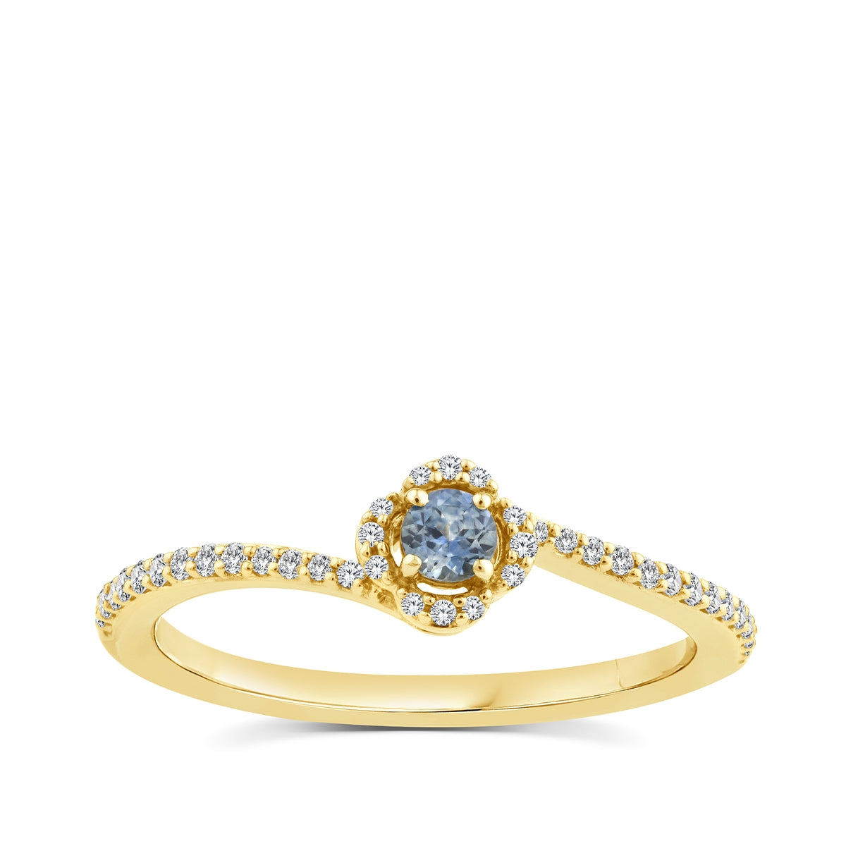 Yogo Sapphire & 1/8 ct. tw. Diamond Scalloped Halo Ring in 14K Yellow Gold
