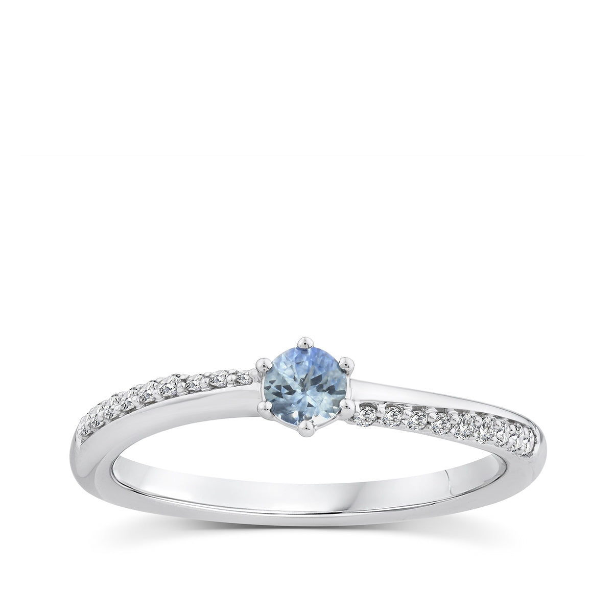 Yogo Round Sapphire & 1/10 ct. tw. Diamond Ring in 14K White Gold