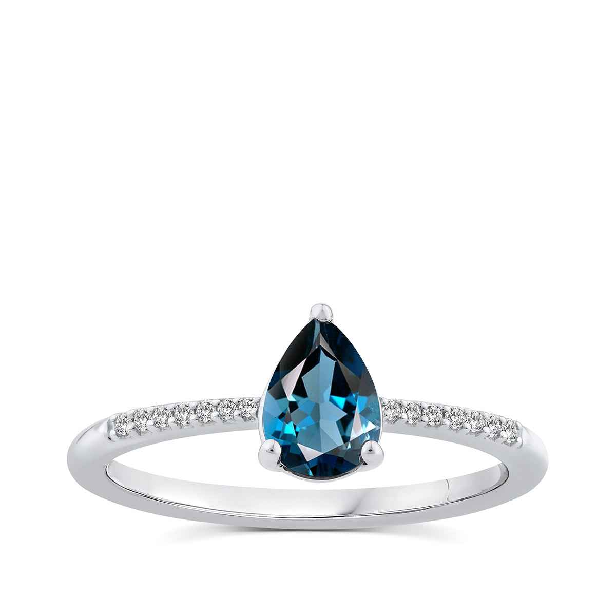 Pear London Blue Topaz & Diamond Accent Ring in 10K White Gold