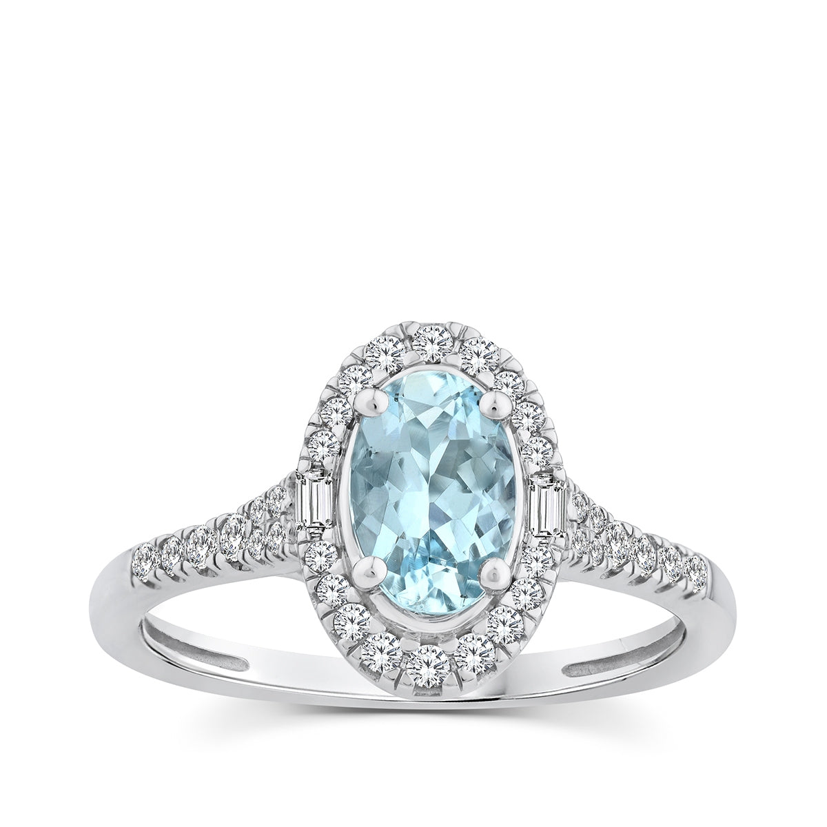 Oval Aquamarine & 1/4 ct. tw. Diamond Halo Ring in 14K White Gold