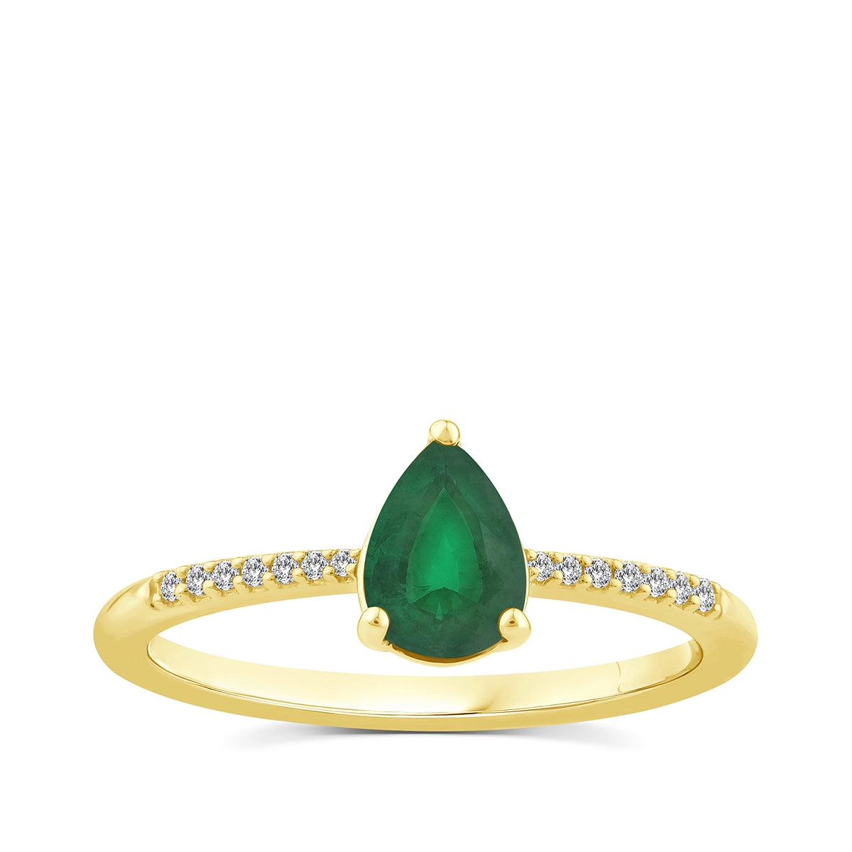 Pear Emerald & Diamond Accent Ring in 10K Yellow Gold