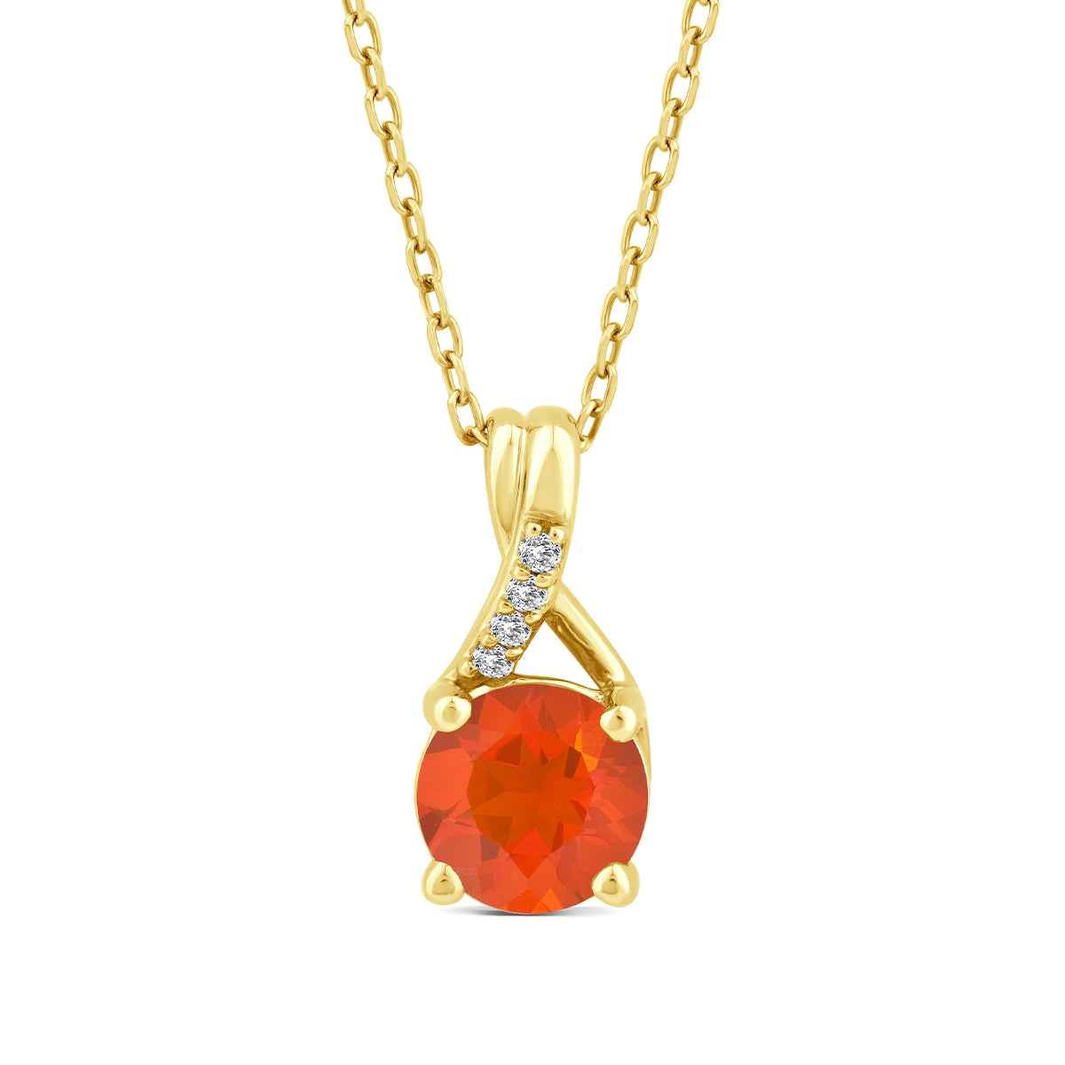 American Colors Round Fire Opal & Diamond Accent Pendant in 10K Yellow Gold