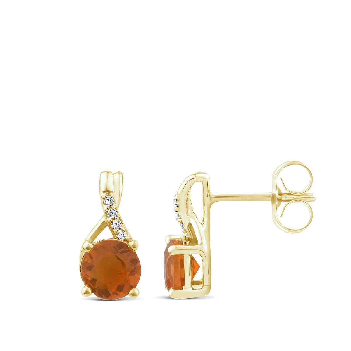 American Colors Round Fire Opal & Diamond Accent Earrings in 10K Yellow Gold