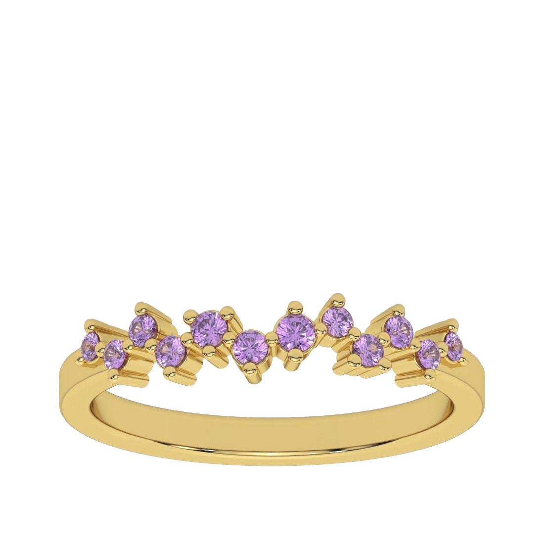 Round Purple Amethyst Stackable Ring in 10K Yellow Gold