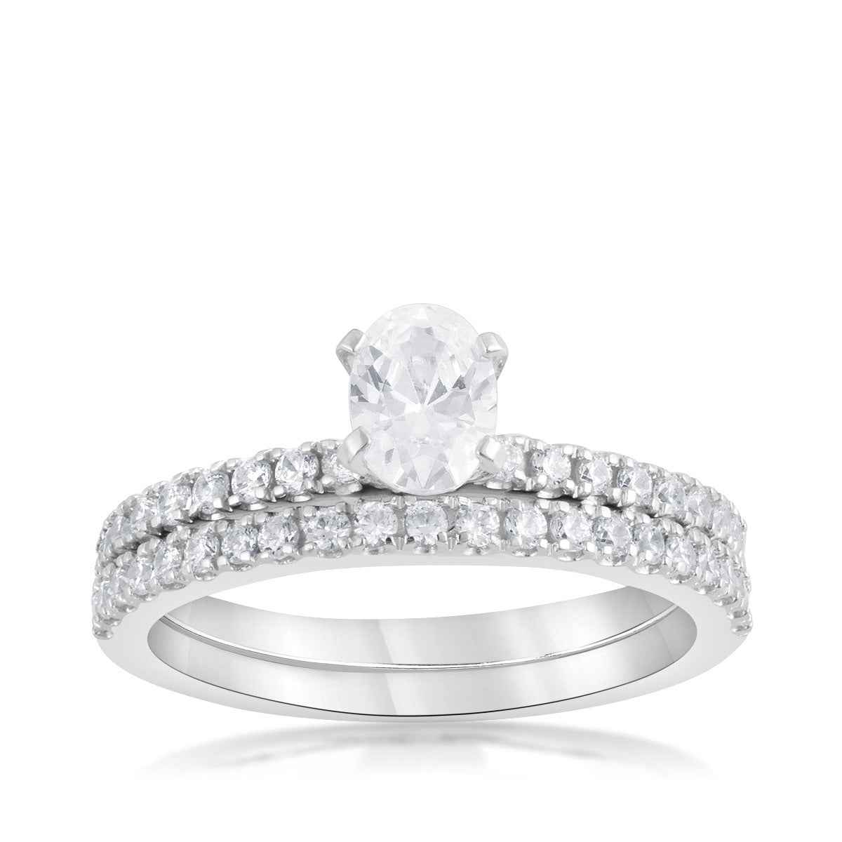 Adamante 1-1/4 ct. tw. Lab-Grown Oval Diamond Center Wedding Set in 14K White Gold