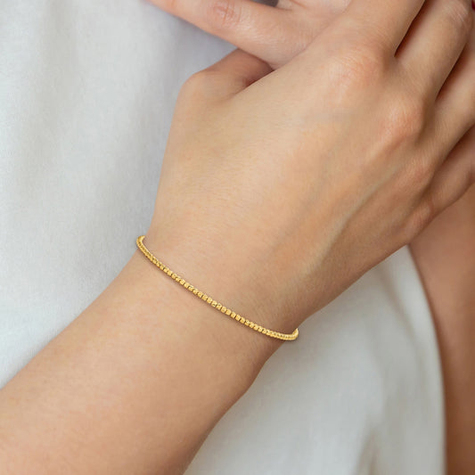 Textured Bead Flexible Bangle Bracelet in 14K Yellow Gold front view