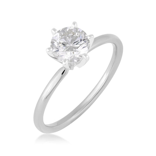 Premier Natural 1 ct. tw. Round Brilliant Diamond Solitaire Engagement Ring in 14K White Gold front view