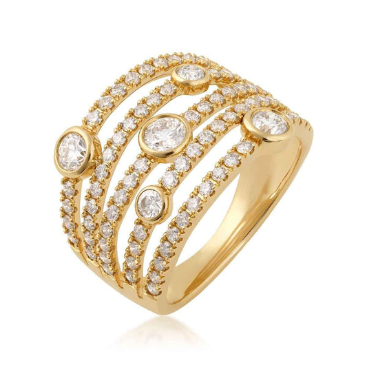 Demi Fine 1-1/2 ct. tw. Diamond Multi-Row Station Ring in 14K Yellow Gold front view