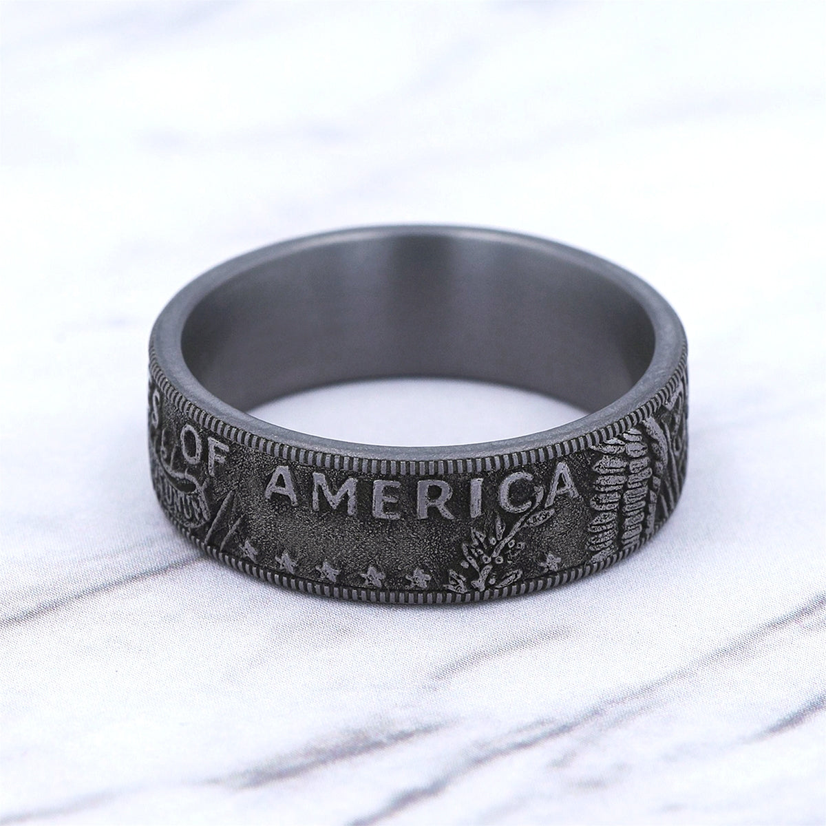 Men's 8mm Kennedy Half Wedding Ring in Gray Tantalum close-up detail