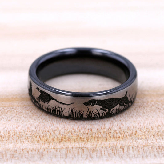 gray tantalum men's 6.5mm hunting wedding ring styled