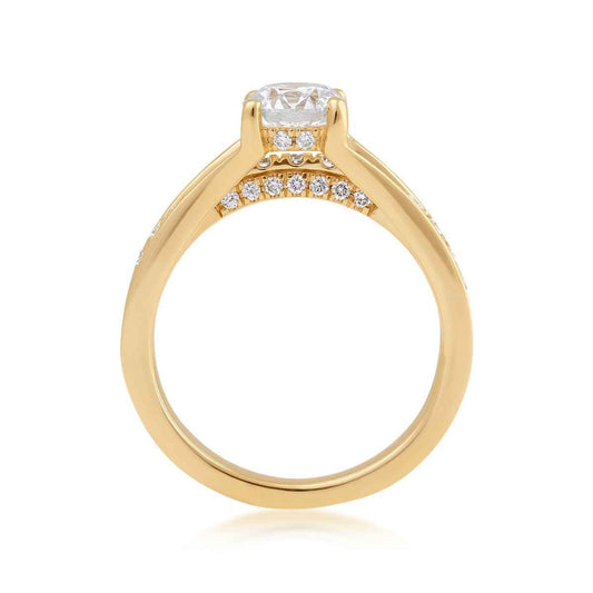 Adamante 1-5/8 ct. tw. Lab-Grown Round Brilliant Diamond Hidden Halo Channel Engagement Ring in 14K Yellow close-up detail