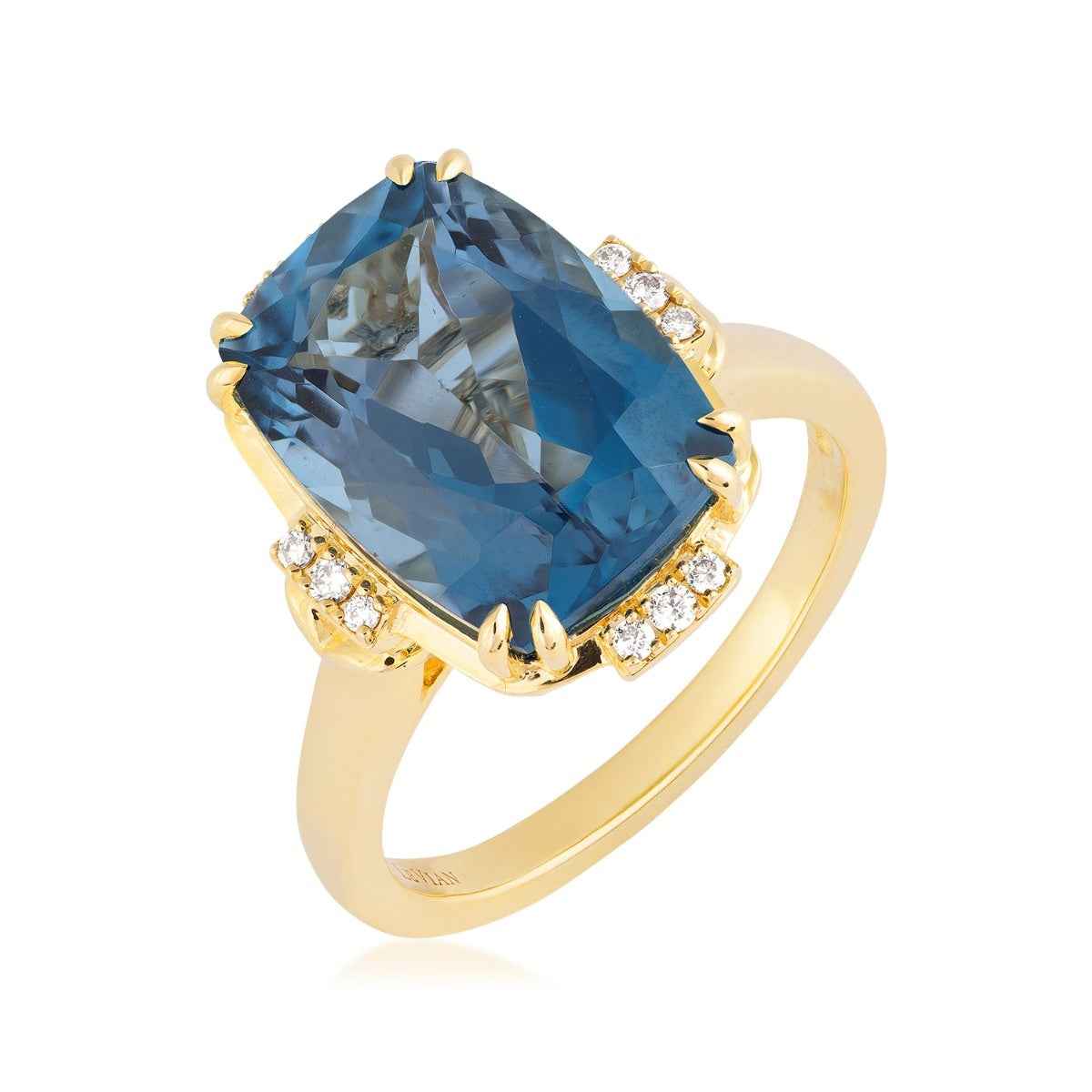 Le Vian Cushion Deep Sea Blue Topaz & Nude Diamond Accent Ring in 14K Honey Gold front view