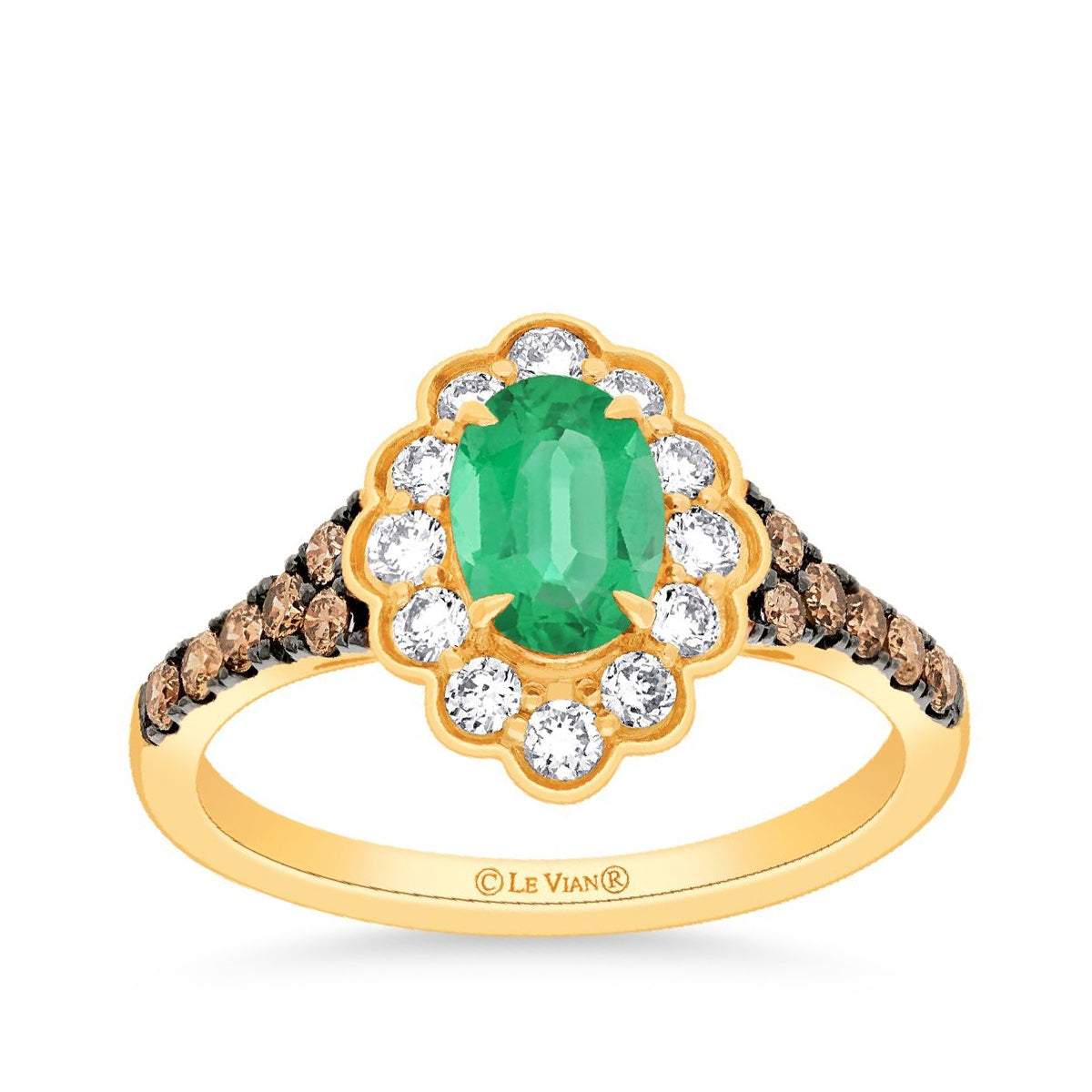 Le Vian Oval Emerald & 5/8 ct. tw. Nude & Chocolate Diamond Halo Ring in 14K Honey Gold
