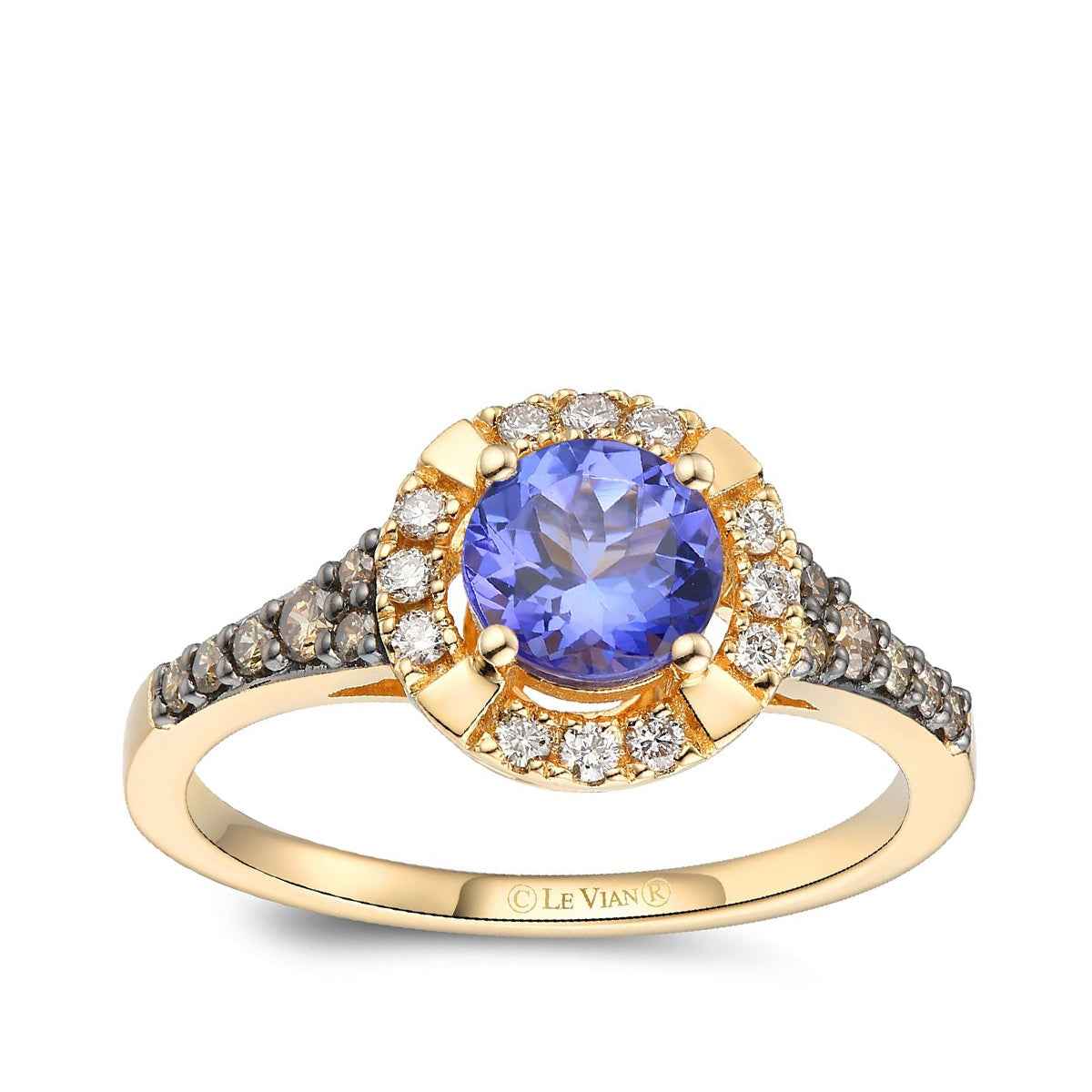 Le Vian Round Tanzanite & 1/3 ct. tw. Nude & Chocolate Diamond Halo Ring in 14K Honey Gold