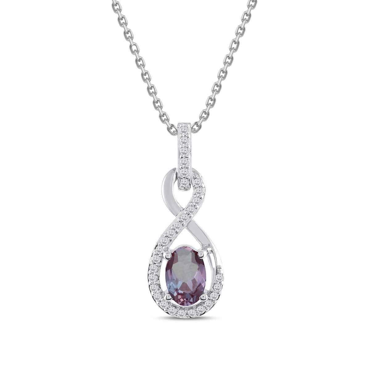 Infinite Love Created Oval Alexandrite & 1/10 ct. tw. Diamond Infinity Pendant in 10K White Gold