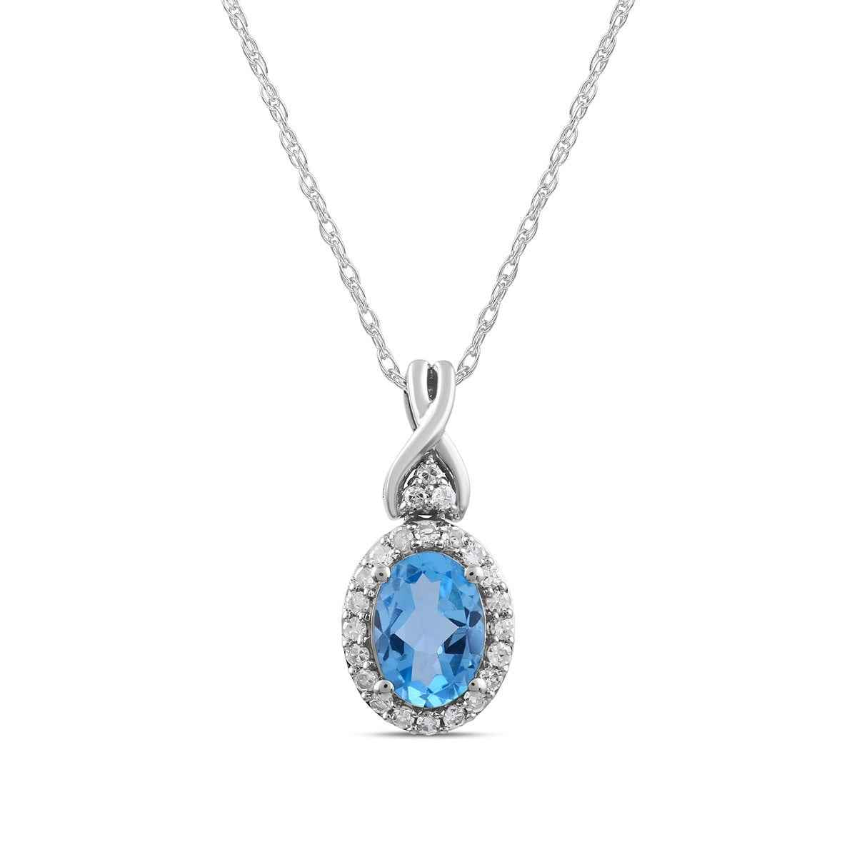 Infinite Love Oval Swiss Blue Topaz & 1/10 ct. tw. Diamond Pendant in 10K White Gold