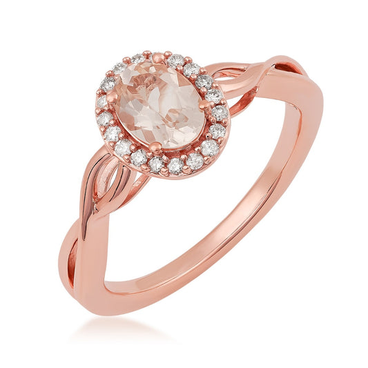 Infinite Love Oval Morganite & 1/8 ct. tw. Diamond Halo Ring in 10K Pink Gold front view