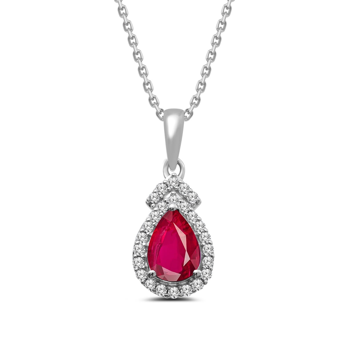 Pear Ruby & 1/8 ct. tw. Diamond Halo Pendant in 10K White Gold