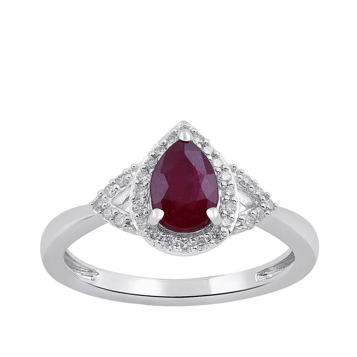 Pear Ruby & 1/6 ct. tw. Diamond Halo Ring in 10K White Gold