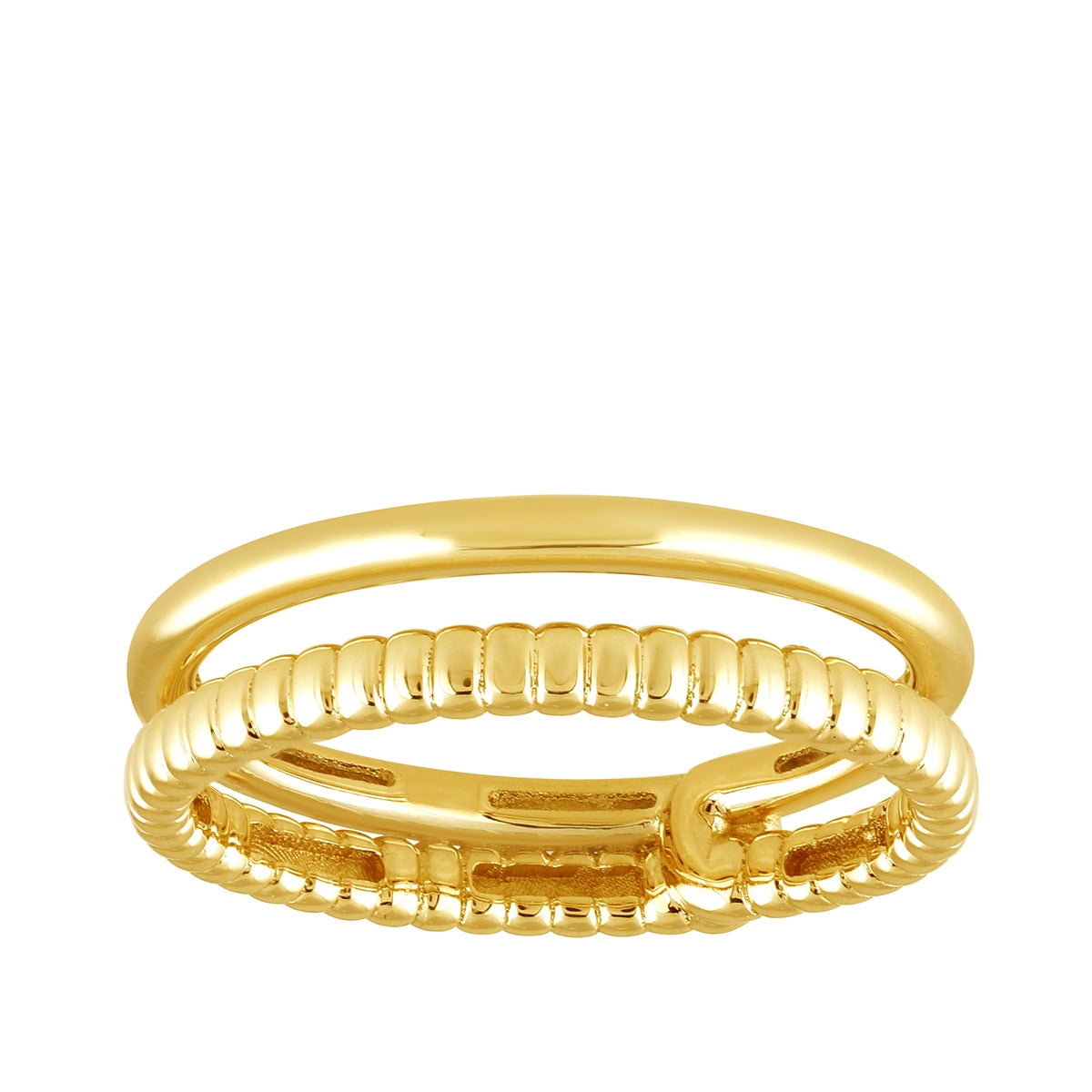 Half Textured Double Ring in 10K Yellow Gold