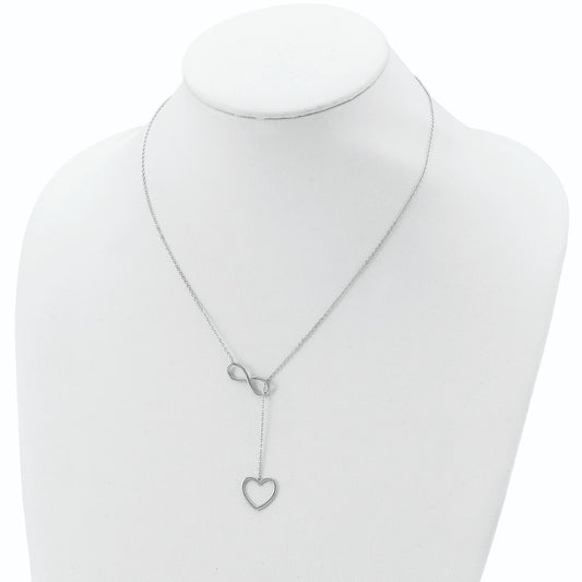 Infinity & Heart Lariat Necklace in Sterling Silver front view