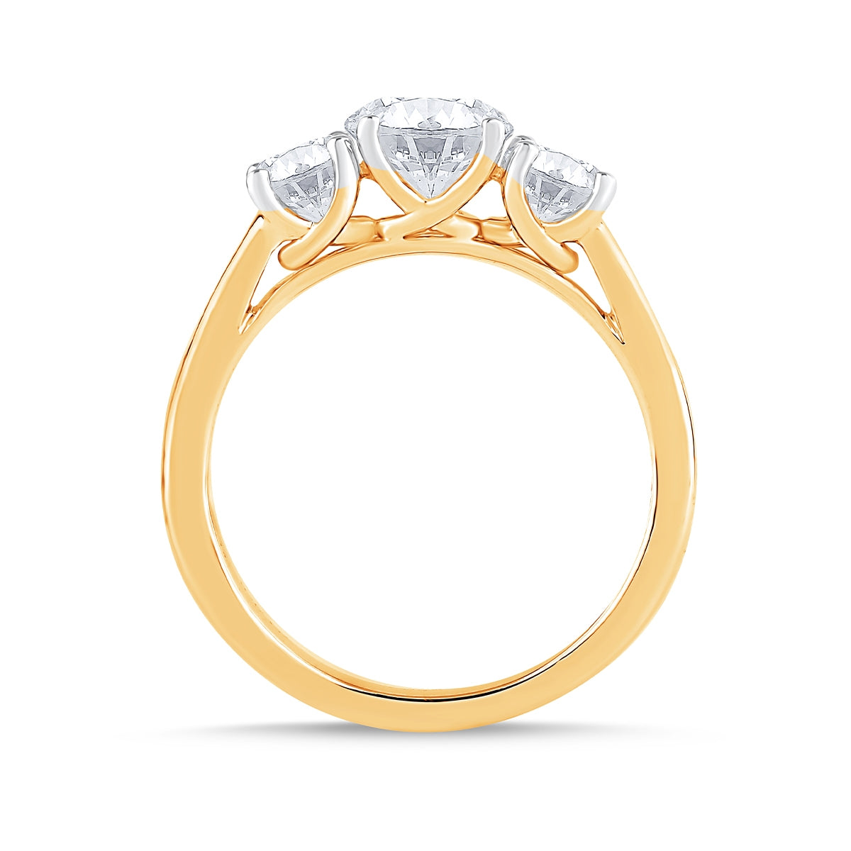 Adamante 2 ct. tw. Lab-Grown Round Brilliant 3-Stone Diamond Engagement Ring in 14K Yellow Gold front view