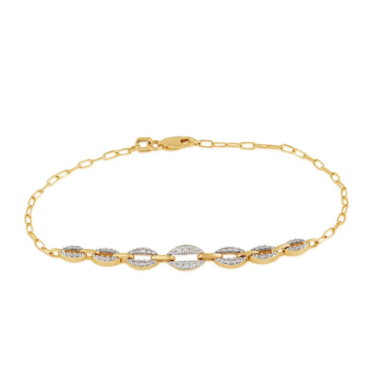 Demi Fine 1/4 ct. tw. Diamond Oblong Link Bracelet in 10K Yellow Gold