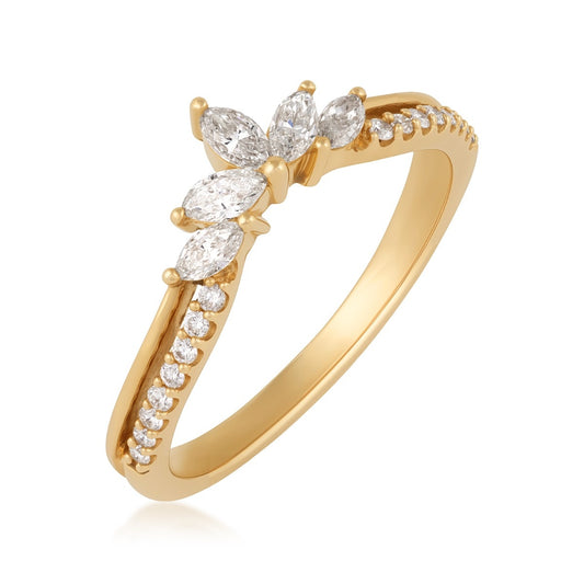 3/8 ct. tw. Marquise & Round Diamond Contour Anniversary Ring in 14K Yellow Gold front view