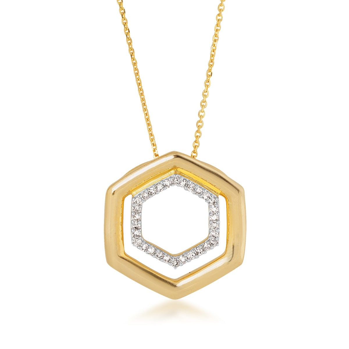 Demi Fine 1/10 ct. tw. Diamond Hexagon Pendant in 10K Yellow Gold