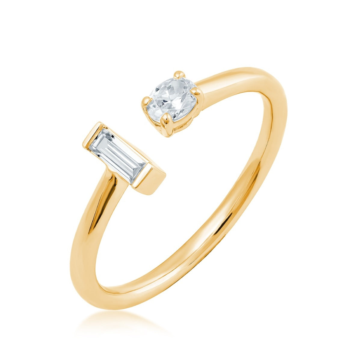 Demi Fine 1/4 ct. tw. Baguette & Round Open Ring in 14K Yellow Gold front view