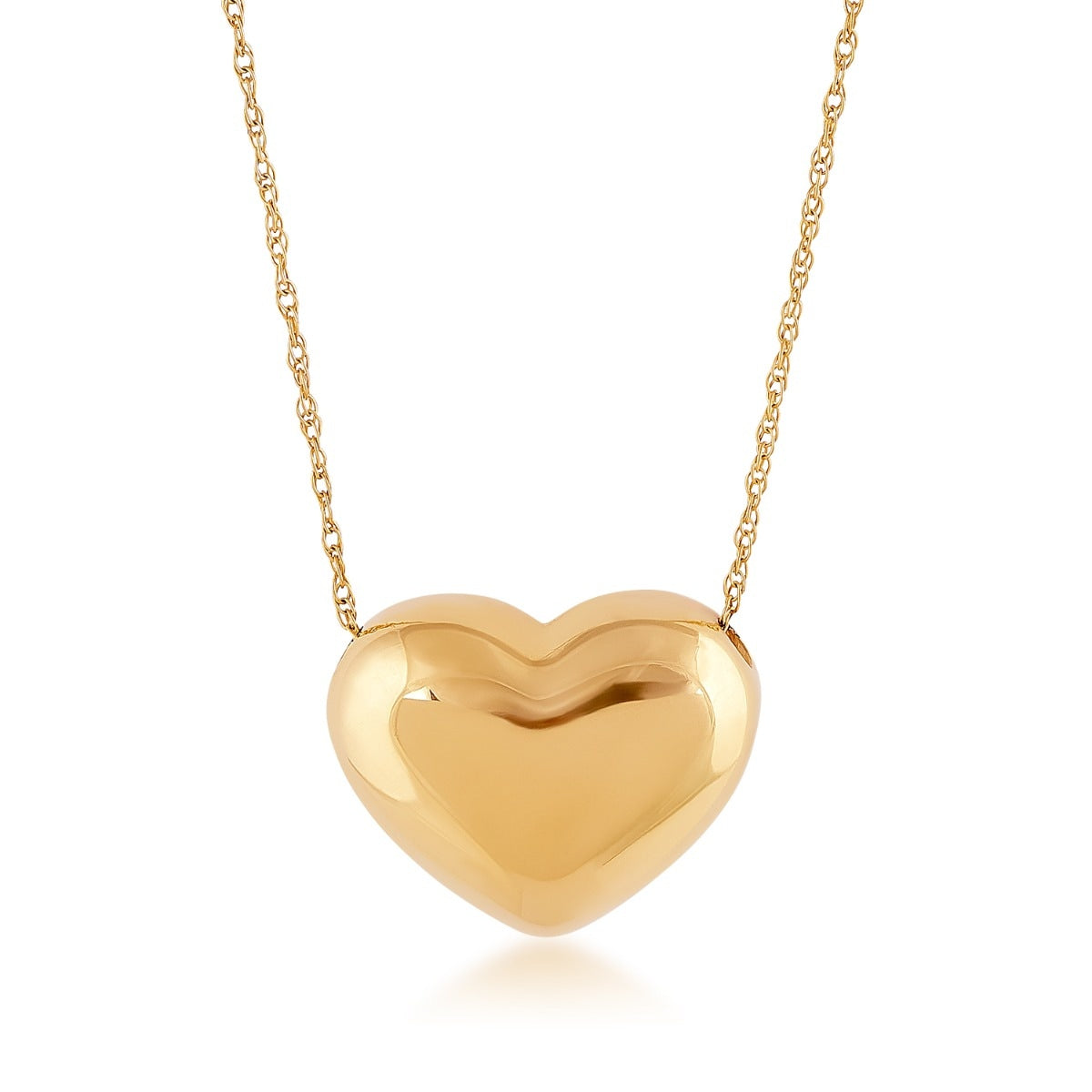 Evergold Resin Core Puffy Heart Pendant in 14K Yellow Gold