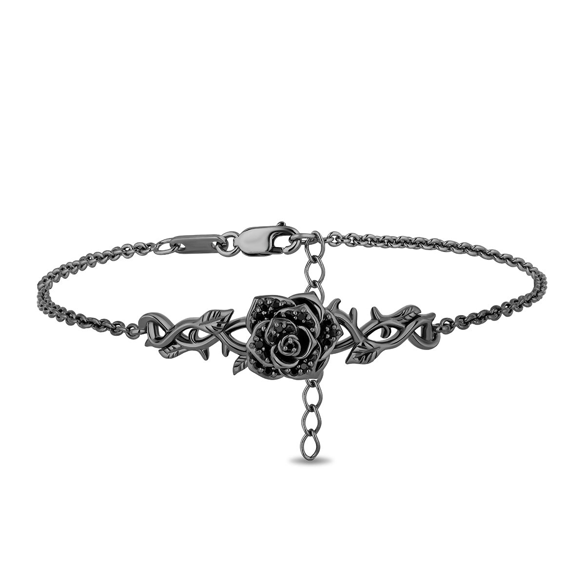 Enchanted Disney Maleficent Rose Bracelet in Gray Sterling Silver