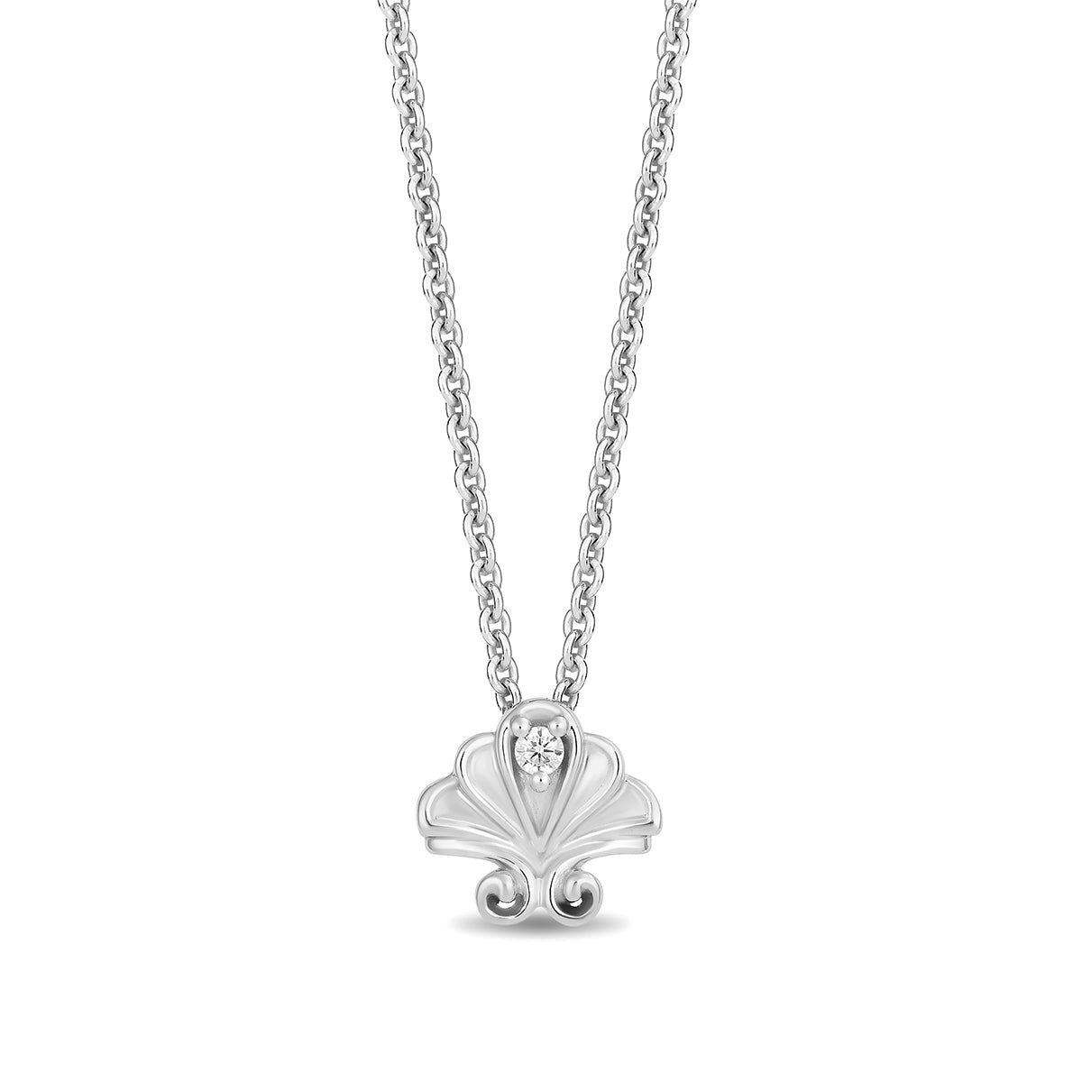 Enchanted Disney Ariel Diamond Accent Petite Shell Necklace in Sterling Silver